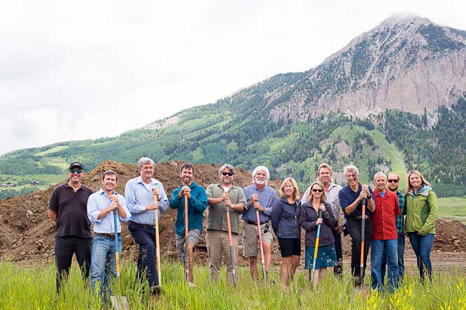 Local officials held a ceremonial groundbreaking last week in Crested Butte’s latest affordable housing project, installing infrastructure on blocks 79 and 80.   photo by Lydia Stern